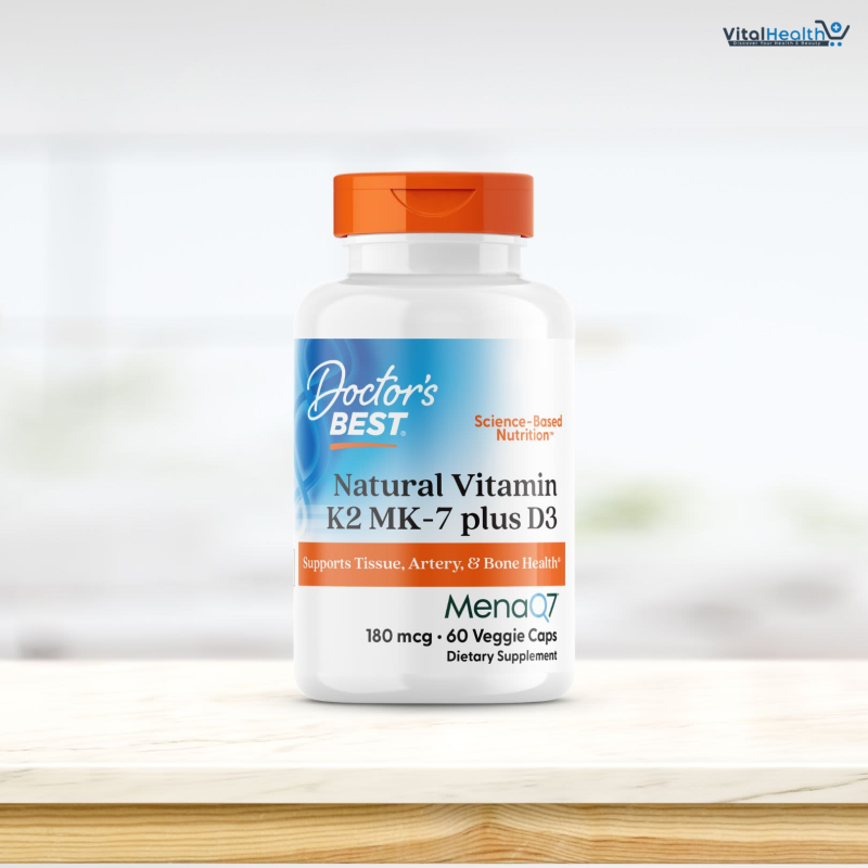 Doctor's Best Natural Vitamin K2 MK-7 Plus D3 - VIT D3 and K2 MK7 Supplement for Men &amp; Women 60 Veg Caps