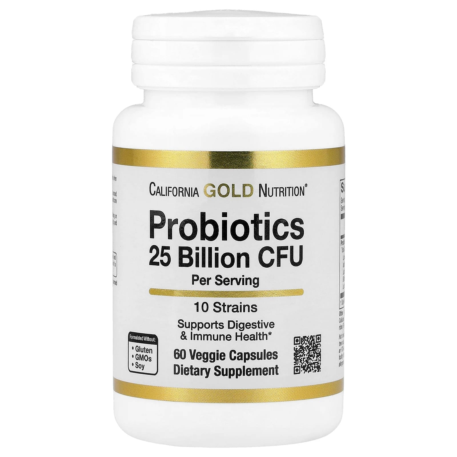 California Gold Nutrition, Probiotics with Lactobacillus acidophilus, Bifidobacterium lactis, Lactobacillus plantarum, and Lactobacillus casei, 10 Strain Blend, 25 Billion CFU, 180 Veggie Capsules