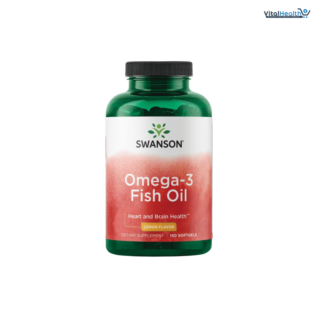 Swanson Omega-3 Fish Oil Heart, Brain, and Joint Support Supplement for Health-Conscious Adults - Lemon Flavor - 180 mg EPA + 120 mg DHA (150 Softgels)
