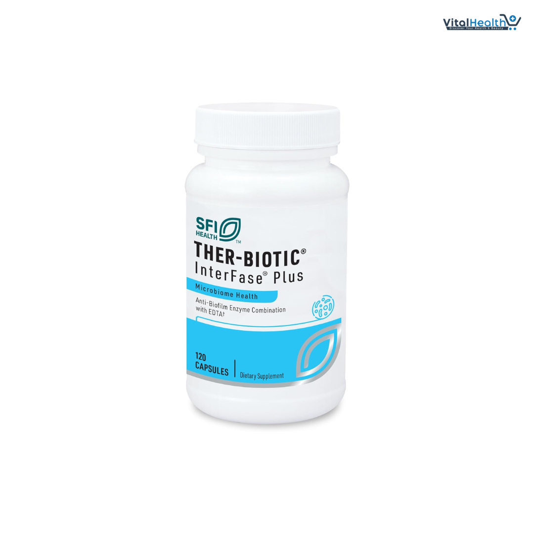 SFI Health Klaire Labs Ther-Biotic Interfase Plus - Anti Biofilm Enzymes with EDTA to Support Gut Flora, Toxin Cleanse &amp; Full Body Detox - Promote Biofilm Matrix Disruption (120 Capsules)