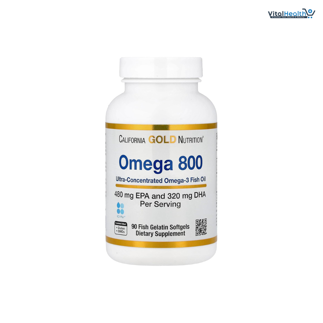 California Gold Nutrition, Omega 800 Ultra-Concentrated Omega-3 Fish Oil, kd-pur Triglyceride Form, 90 Fish Gelatin Softgels (1,000 mg per Softgel)