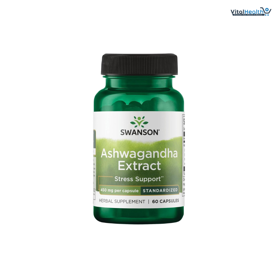 Swanson Ashwagandha Extract - Natural Supplement Promoting A Healthy Stress Response, Energy Support &amp; Nervous System Health - Ayurvedic Supplement for Natural Wellness - (60 Capsules, 450mg Each)