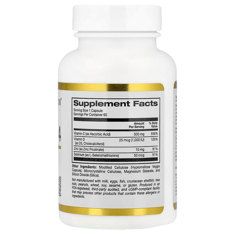 California Gold Nutrition, Defender 4, with Vitamin C, Vitamin D, Zinc &amp; Selenium, 60 Veggie Capsules thumbnail 2