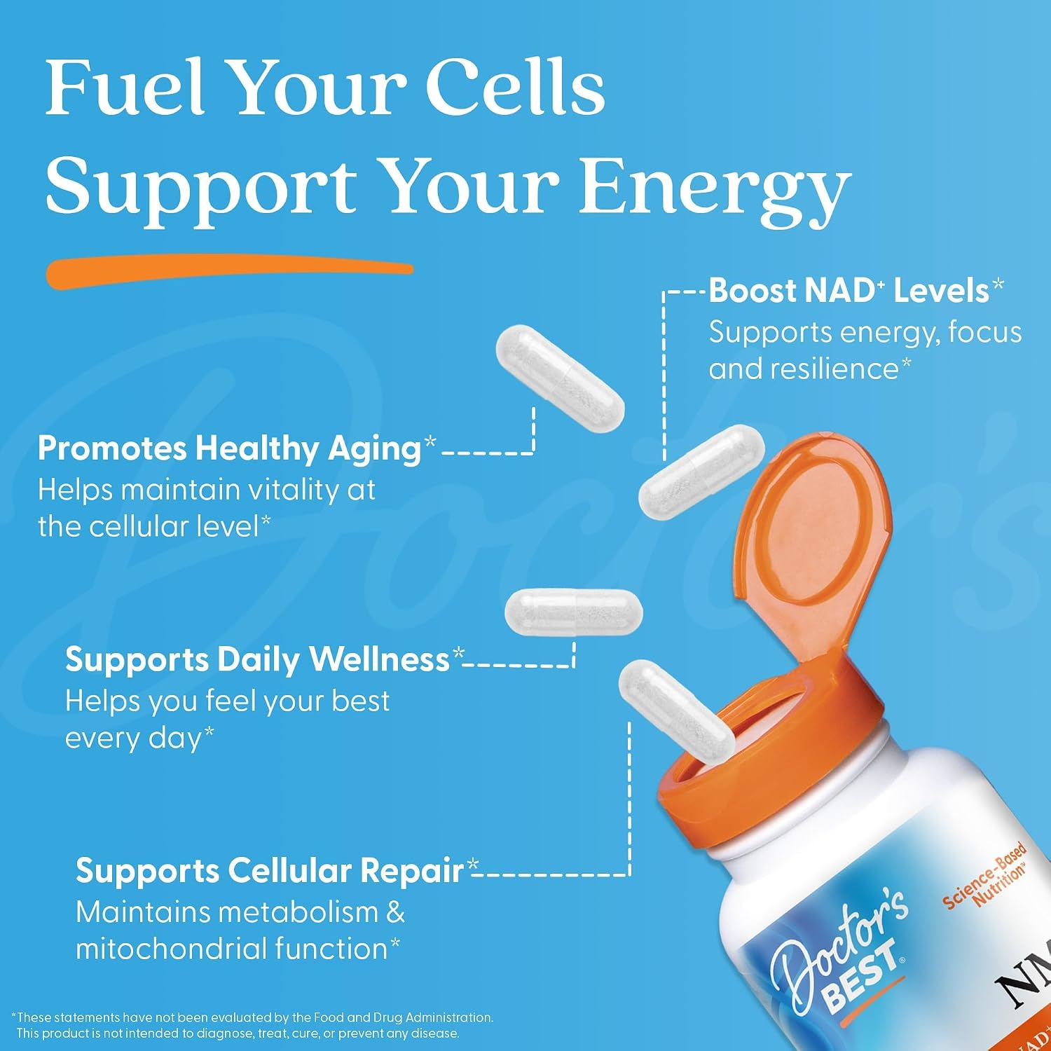 Doctor's Best NMN Supplement for Women &amp; Men - Supports NAD+ Production &amp; Cellular Energy, Beta Nicotinamide Mononucleotide, 200 mg per Capsule, Vegan, Non GMO - 60 Veg Caps thumbnail 3