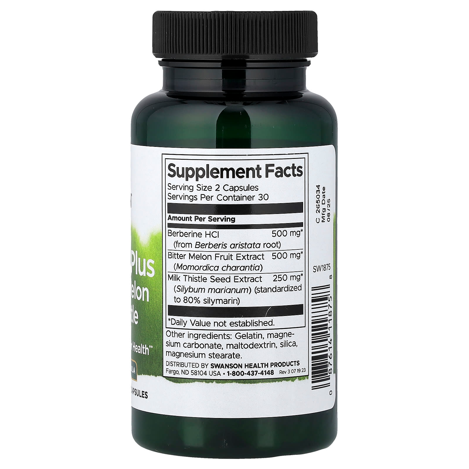 Swanson Berberine Plus with Bitter Melon &amp; Milk Thistle - 3-in-1 Formula 60 Caps thumbnail 2