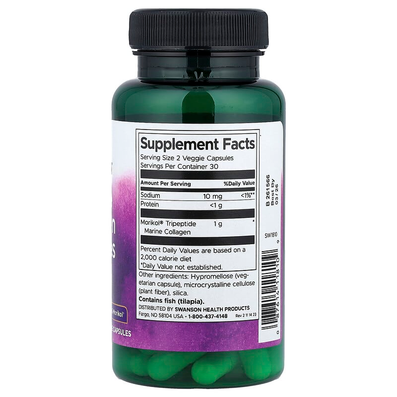 Swanson, Marine Collagen Peptides Type 1, 500 mg, 60 Veggie Capsules thumbnail 2