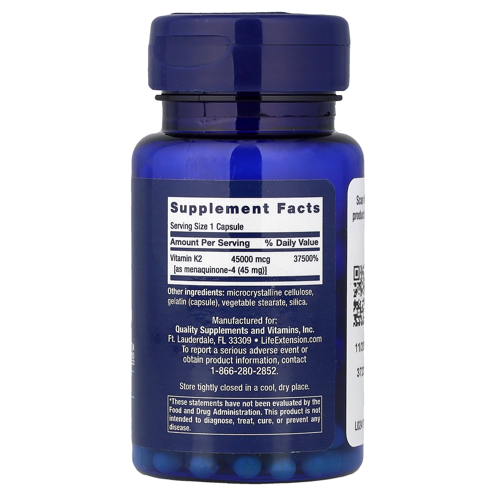 Life Extension Mega Vitamin K2 High Potency for Strong Bones, clinically studied 45 mg K2 dosage, promotes healthy bone density, gluten-free, non-GMO, 30 capsules thumbnail 2