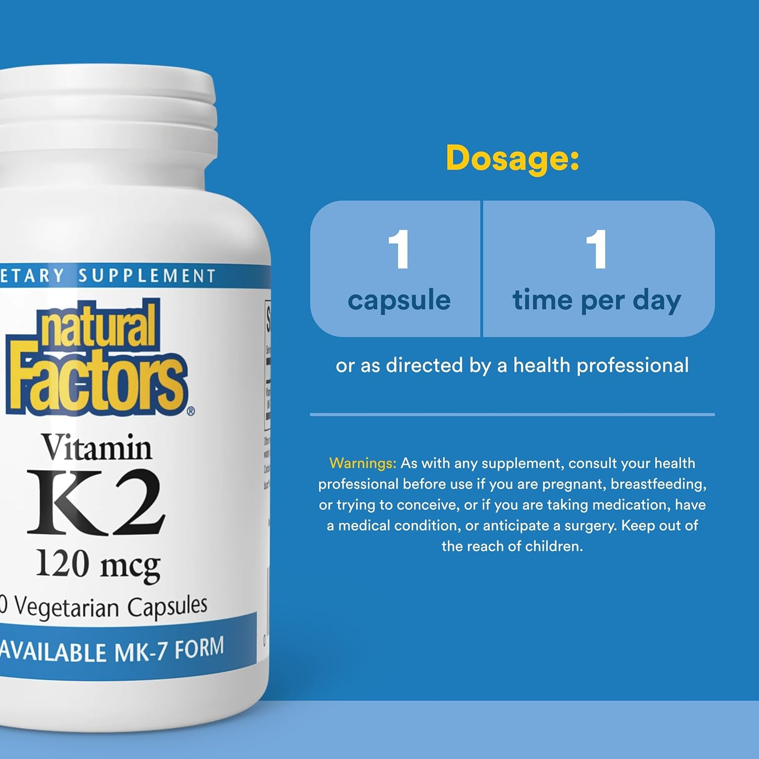 Natural Factors, Vitamin K2 120 mcg, Supports Bone and Vascular Health, 60 Capsules thumbnail 3