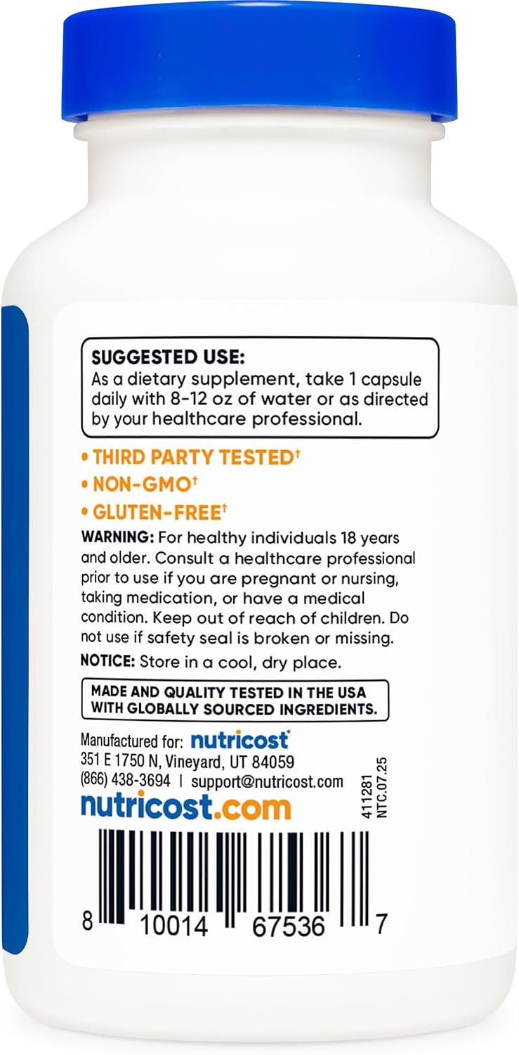 Nutricost N-Acetyl L-Cysteine (NAC) 600mg, 180 Capsules - Non-GMO, Gluten Free thumbnail 4