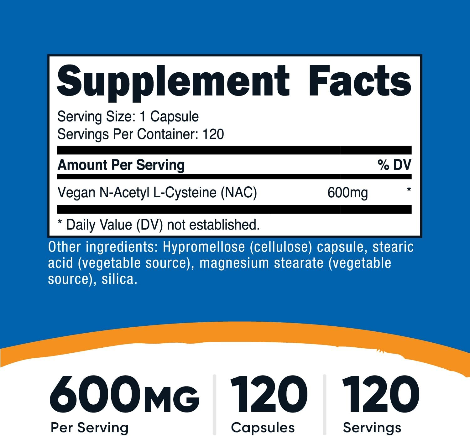 Nutricost N-Acetyl L-Cysteine (NAC) 600mg, 180 Capsules - Non-GMO, Gluten Free thumbnail 5