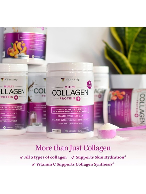 Vitauthority, Multi Collagen Protein+ Collagen Types I, II, III, V &amp; X with Vitamin C and Hyaluronic Acid Unflavored 30 Serving thumbnail 4
