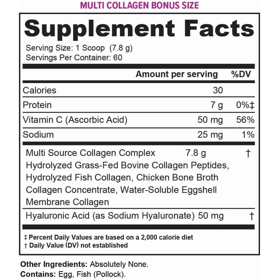 Vitauthority, Multi Collagen Protein+ Collagen Types I, II, III, V &amp; X with Vitamin C and Hyaluronic Acid Unflavored 30 Serving thumbnail 2