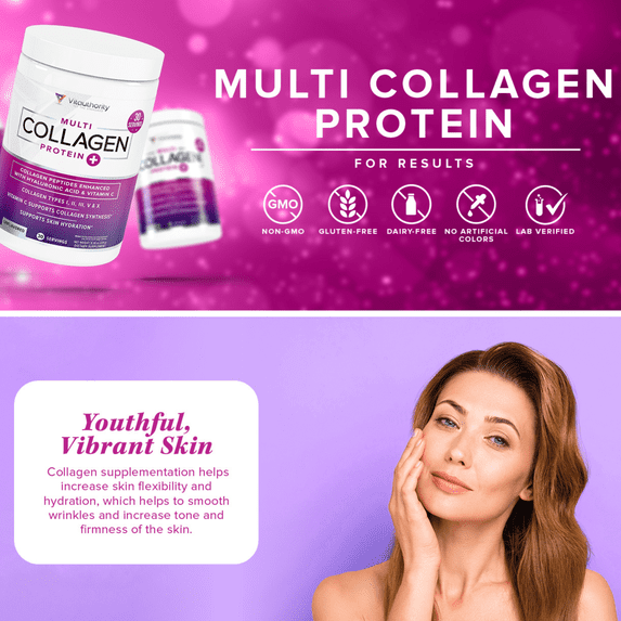 Vitauthority, Multi Collagen Protein+ Collagen Types I, II, III, V &amp; X with Vitamin C and Hyaluronic Acid Unflavored 30 Serving thumbnail 3