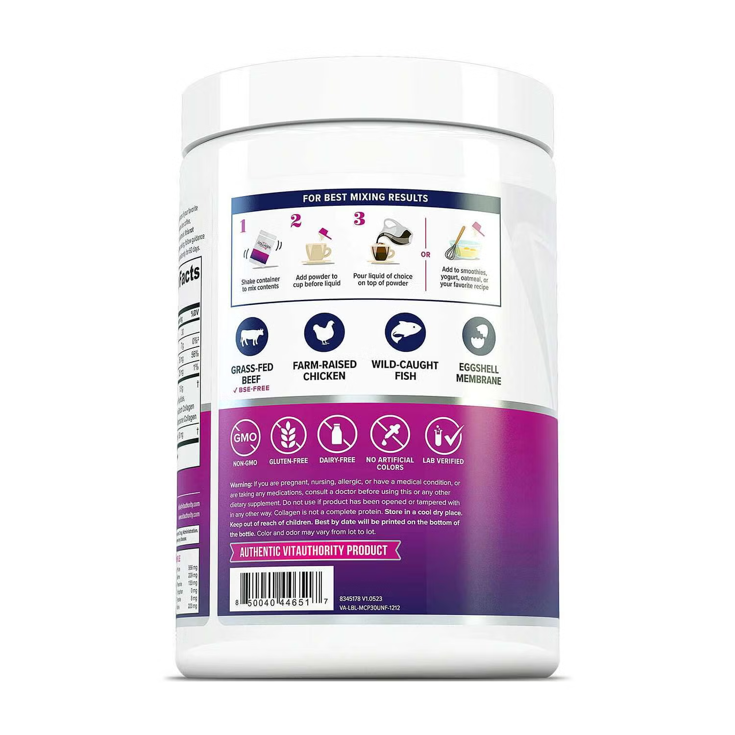 Vitauthority, Multi Collagen Protein+ Collagen Types I, II, III, V &amp; X with Vitamin C and Hyaluronic Acid Unflavored 30 Serving thumbnail 7