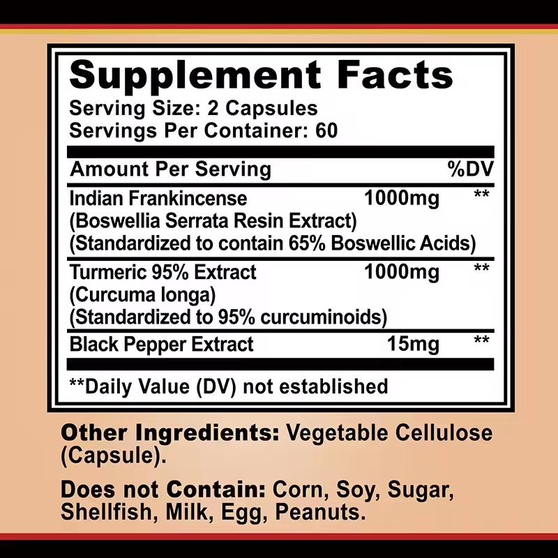Buporai Boswellia Serrata Turmeric 2000mg with Black Pepper Extract 15mg - 120 Capsules thumbnail 4