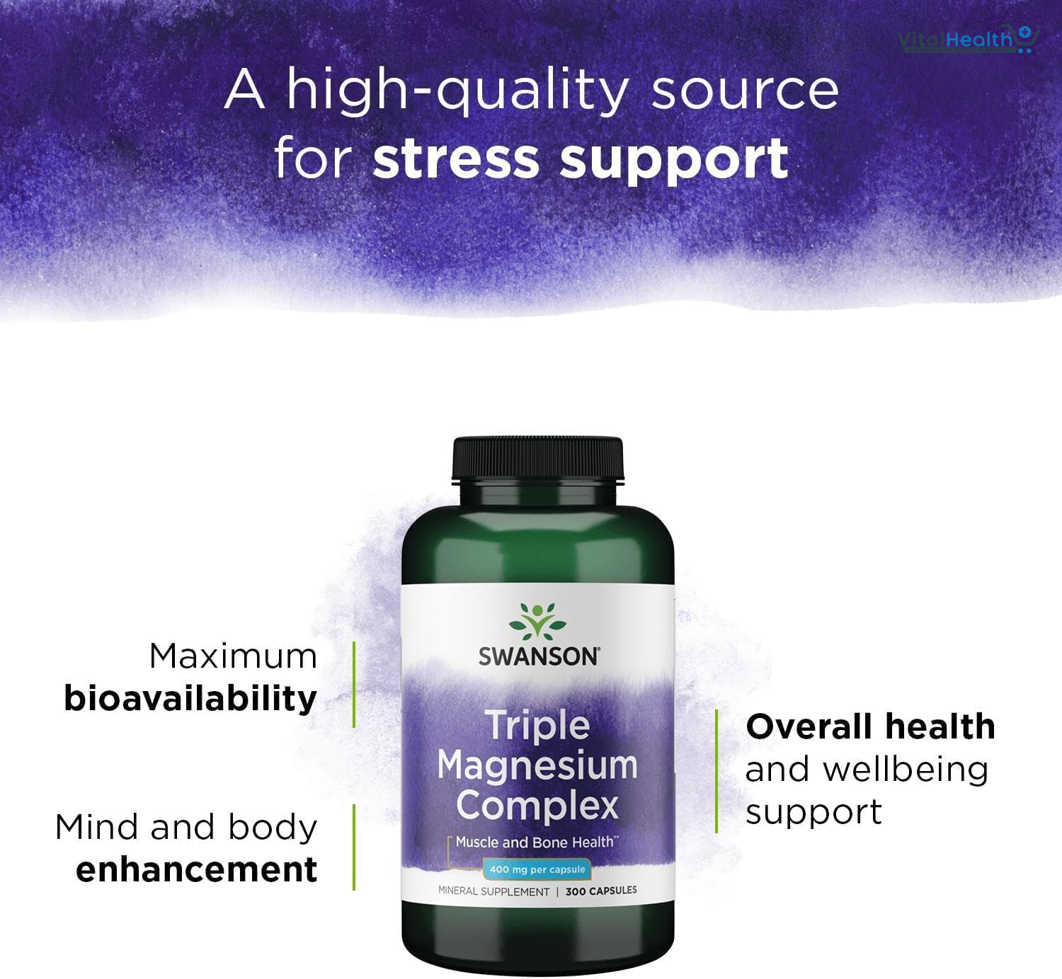 Swanson Triple Magnesium Complex - 400mg Supplement for Optimal Bone Health and Absorption - Citrate, Oxide, and Aspartate - Triple Magnesium Supplement (300 Capsules) thumbnail 4