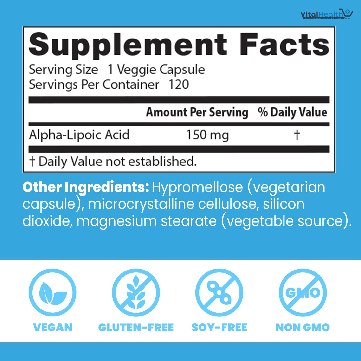 Doctor's Best Alpha-Lipoic Acid 150, Helps Support Glucose Metabolism and Regenerate Antioxidants* Non-GMO, Gluten Free, Vegan, Soy Free, 150mg, 120 Veggie Caps thumbnail 5