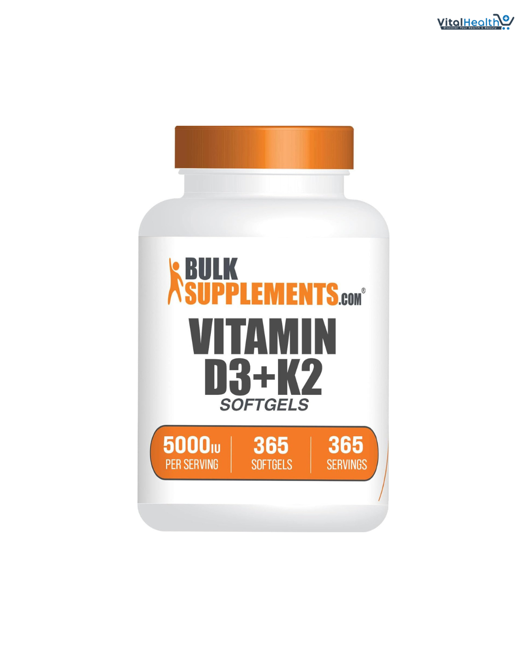 BulkSupplements.com Vitamin D3 + K2 5000 IU Softgels - D3 K2 Supplement, for Immune Health - Gluten Free, 1 Softgel per Serving, 365 Count thumbnail 3
