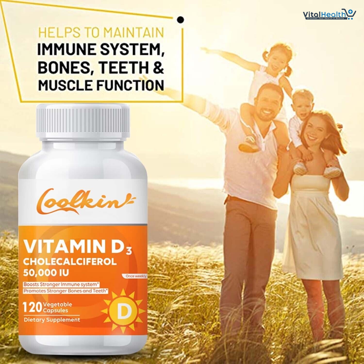 High Potency Vitamin D3 50,000 IU - 120 Vegetarian Capsules - Gluten Free Non-GMO Vitamin D Supplement thumbnail 2