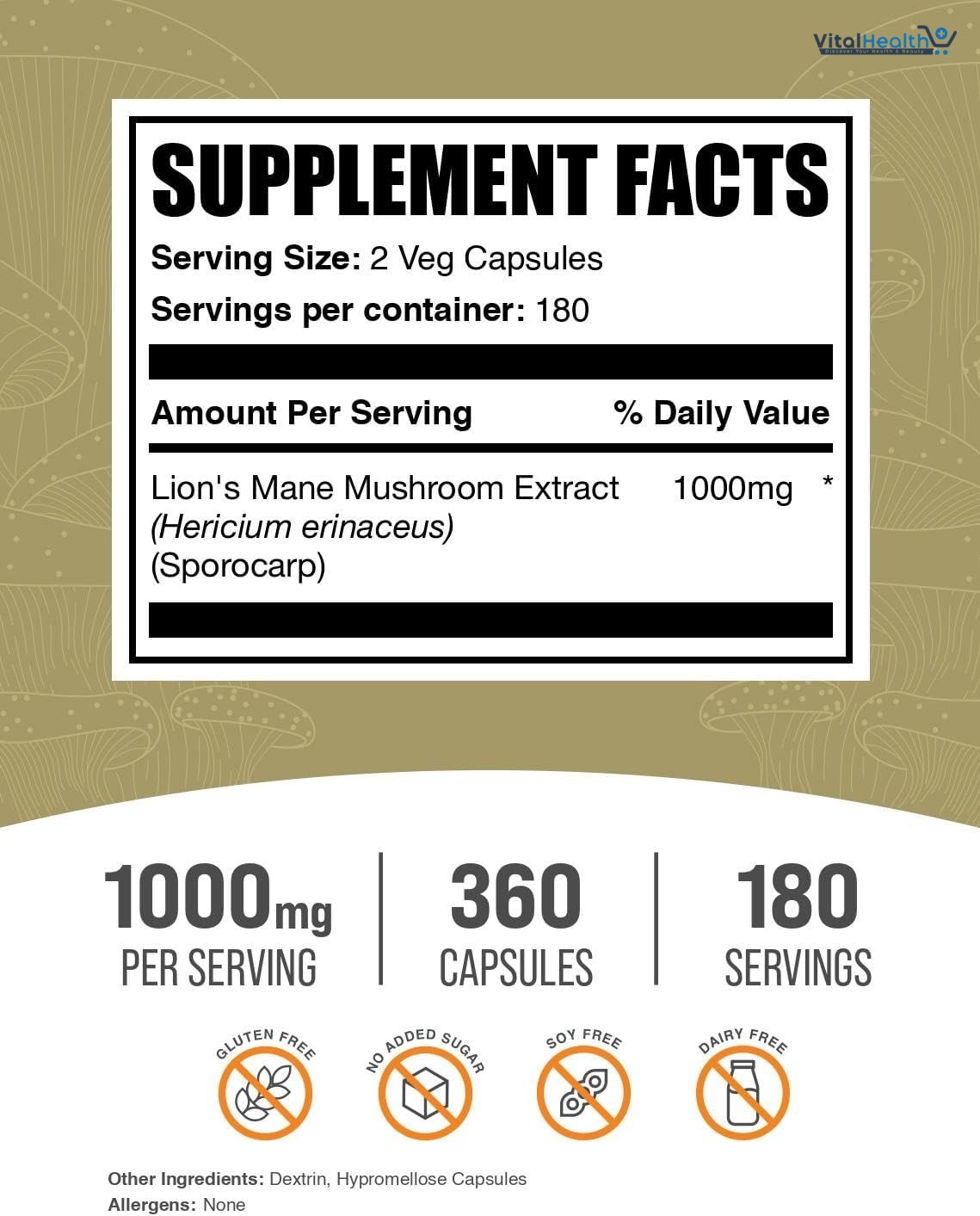 BulkSupplements.com Lion's Mane Mushroom Extract 1000mg _ 360 Capsules thumbnail 3