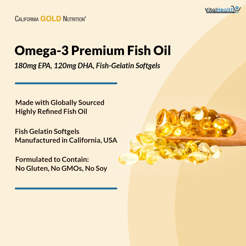 California Gold Nutrition Omega-3 Premium Fish Oil, Concentrated Formula with EPA &amp; DHA, Support for Optimal Lipid Profile &amp; Immune System, Gluten Free, Non-GMO, 100 Fish Gelatin Softgels thumbnail 3