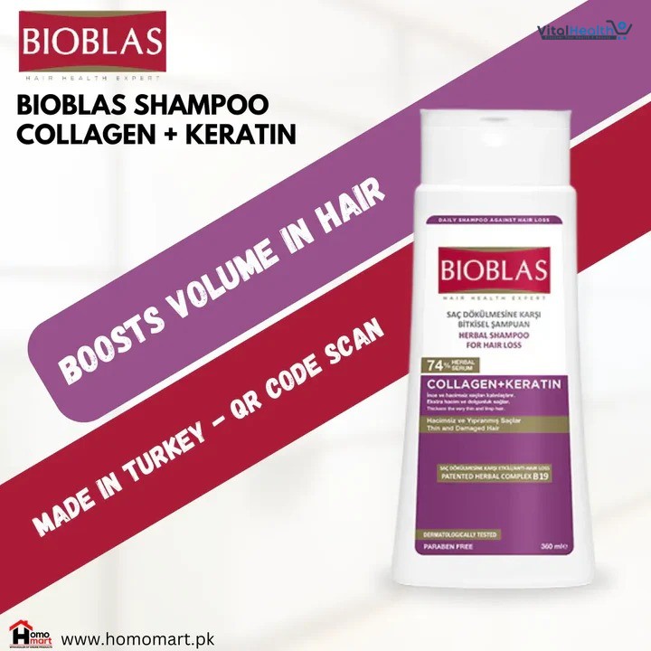 Bioblas Collagen + Keratin Hair Loss Herbal Shampoo – Anti-Hair Fall &amp; Volumizing Formula (360ml) thumbnail 3