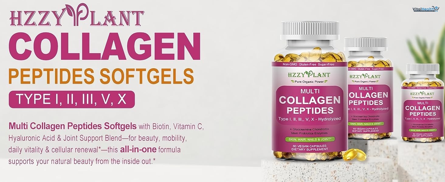 Multi Collagen Peptides Softgel - Type I, II, III, V, X - Hydrolyzed Collagen Peptides with Biotin Vitamin C Hyaluronic Acid for Women &amp; Men, Supports Skin Hair Nail &amp; Joint, Non-GMO, 60 Servings thumbnail 7