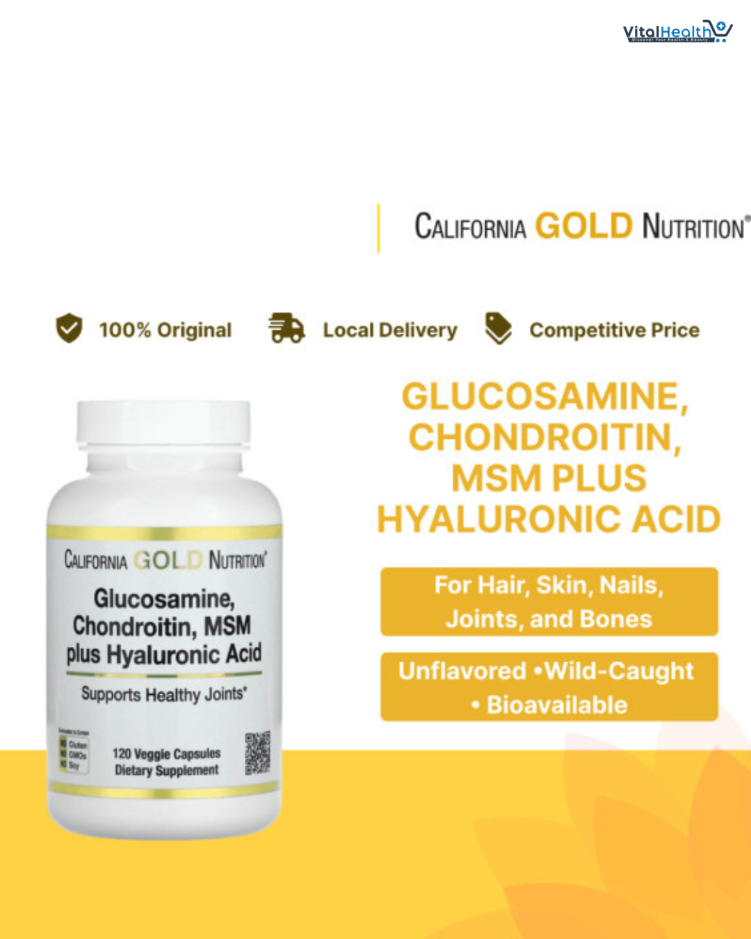 California Gold Nutrition, Glucosamine, Chondroitin, MSM plus Hyaluronic Acid 60 Capsules thumbnail 2