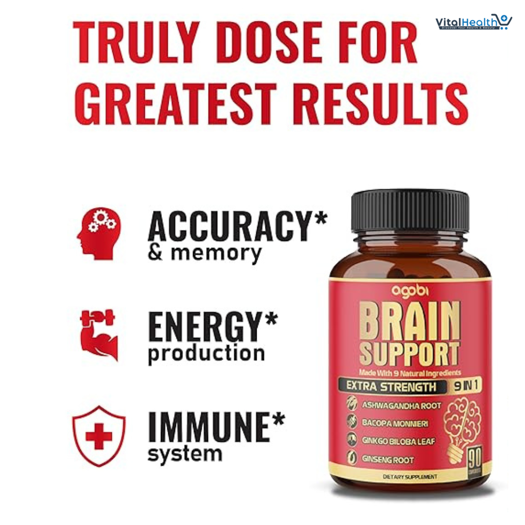Agobi 9in1 Brain Support Supplement - Concentrated Ashwagandha Root, Gotu Kola Powder, Bacopa Monnieri Powder and More - 90 Capsules thumbnail 5