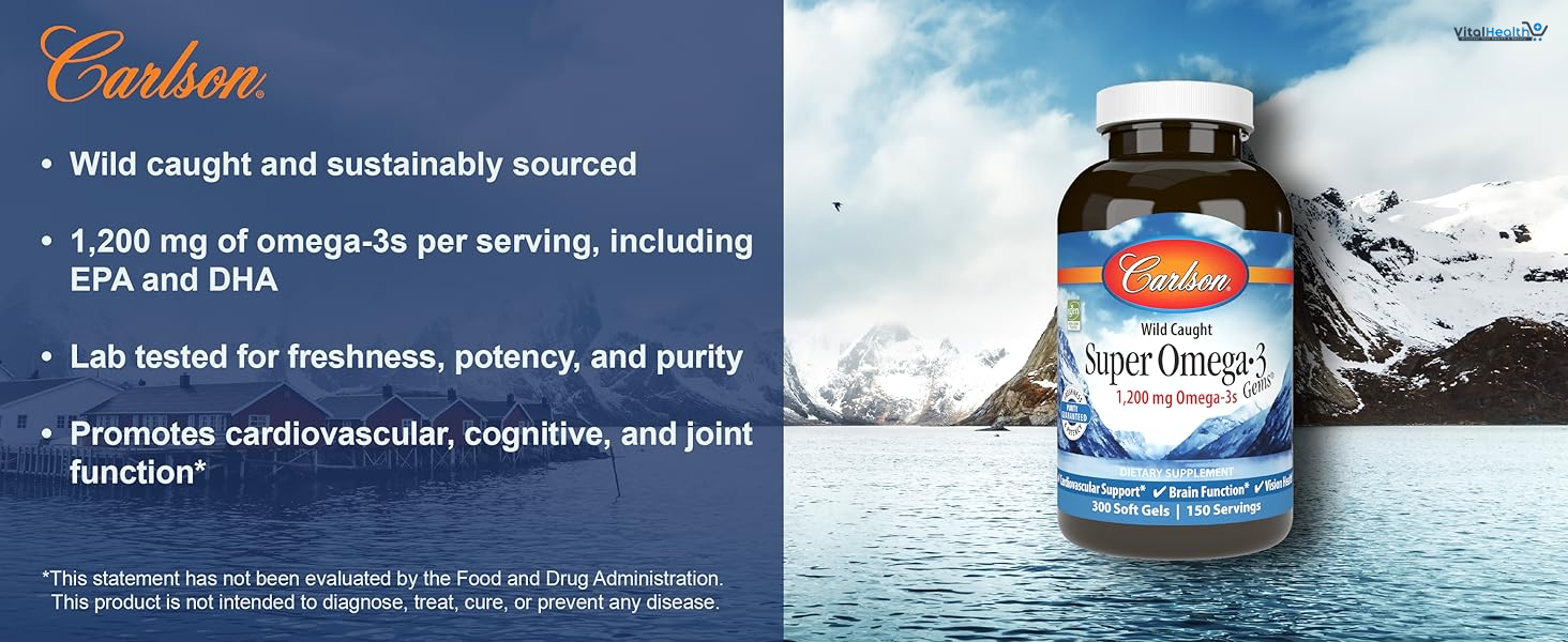 Carlson Super Omega-3 Gems, 1200 mg Omega-3s, Wild Caught, Sustainably Sourced, 50 soft gels thumbnail 4