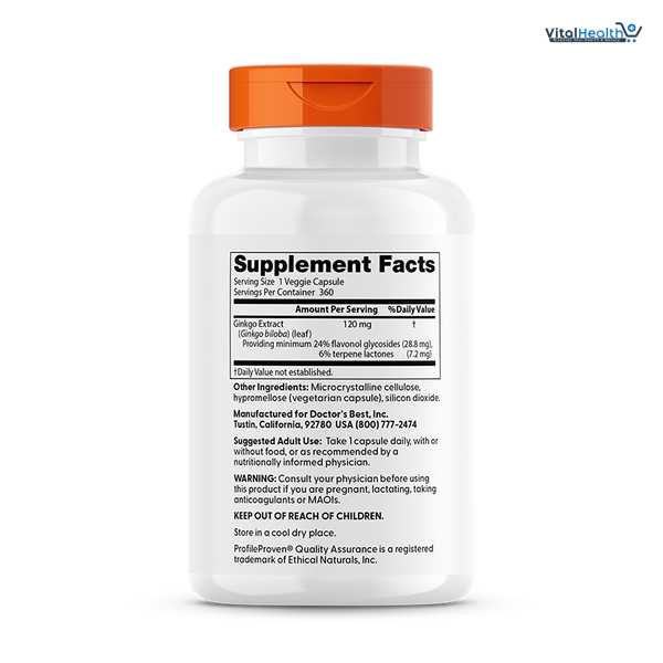 Doctor's Best Extra Strength Ginkgo, Non-GMO, Gluten Free, Vegan, Soy Free, Promotes Mental Function and Memory, 120 mg, 120 Count thumbnail 5