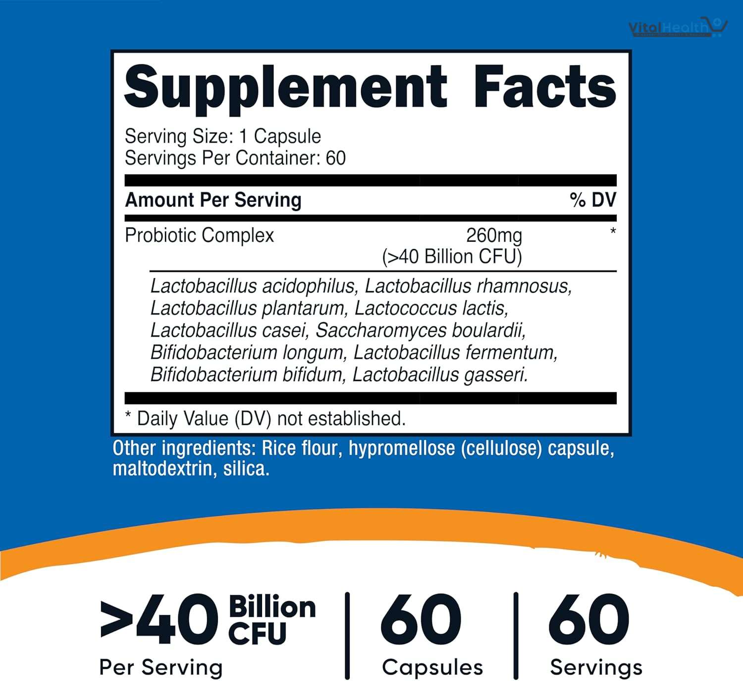 Nutricost Probiotic Complex (40 Billion CFU) (60 Capsules) - GMO-Free, Gluten-Free thumbnail 4