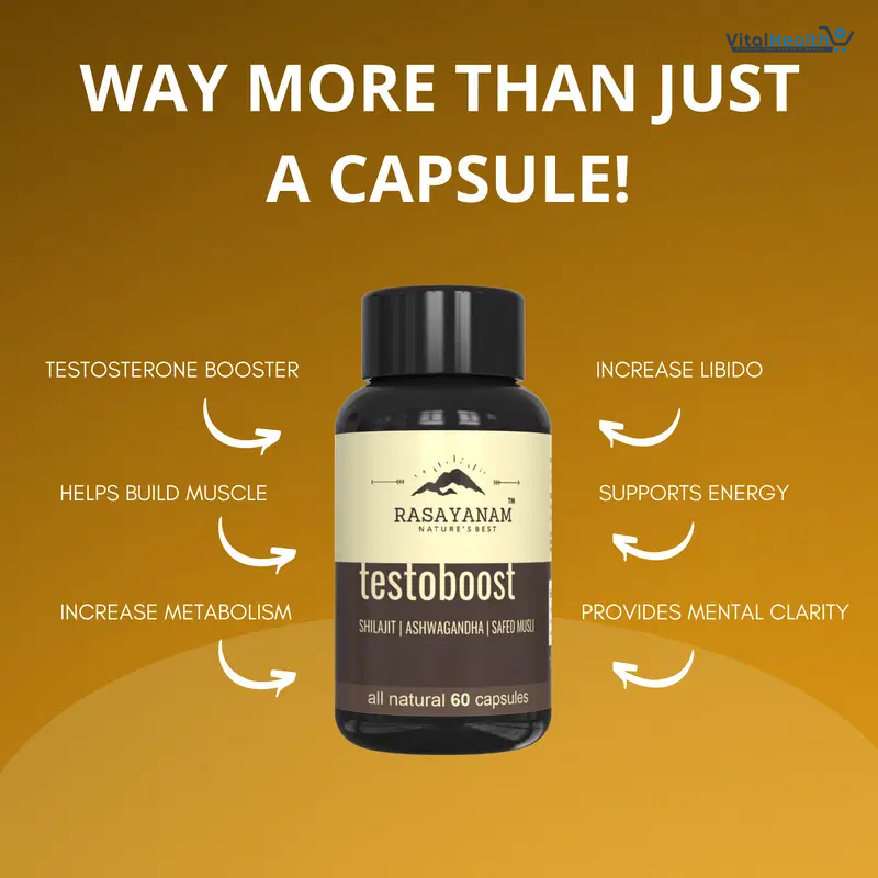 Rasayanam Testboost For Men With Ashwagandha, Safed Musli &amp; Shilajit 60 Capsules thumbnail 2