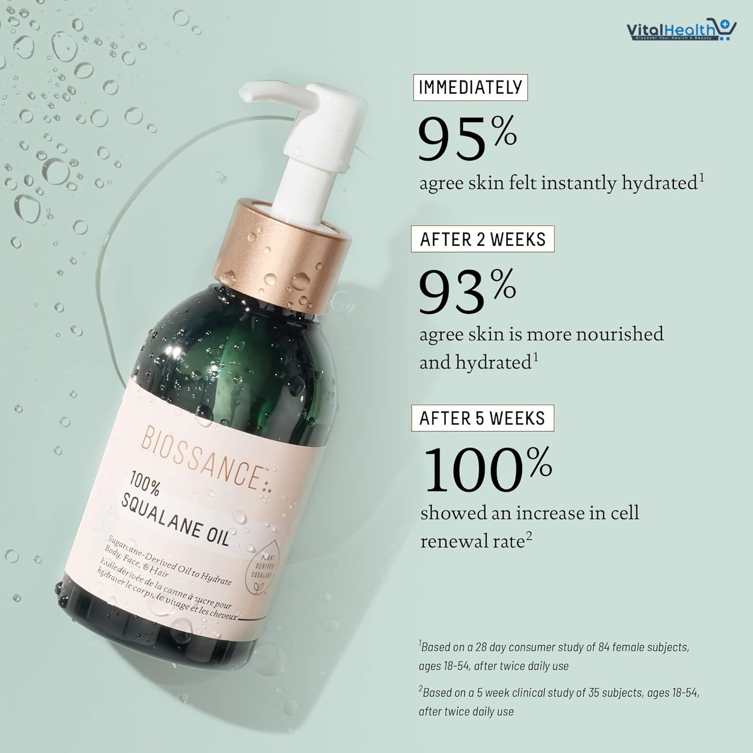 BIOSSANCE 100% Squalane Oil - Sustainable, Vegan Face Oil &amp; Body Oil - Hydrating, Fast-Absorbing Moisturizer - Ideal for Oily Skin, Face, Hair - Organic Sugarcane-Derived Squalane, 3.3 ounces (100ml) thumbnail 2