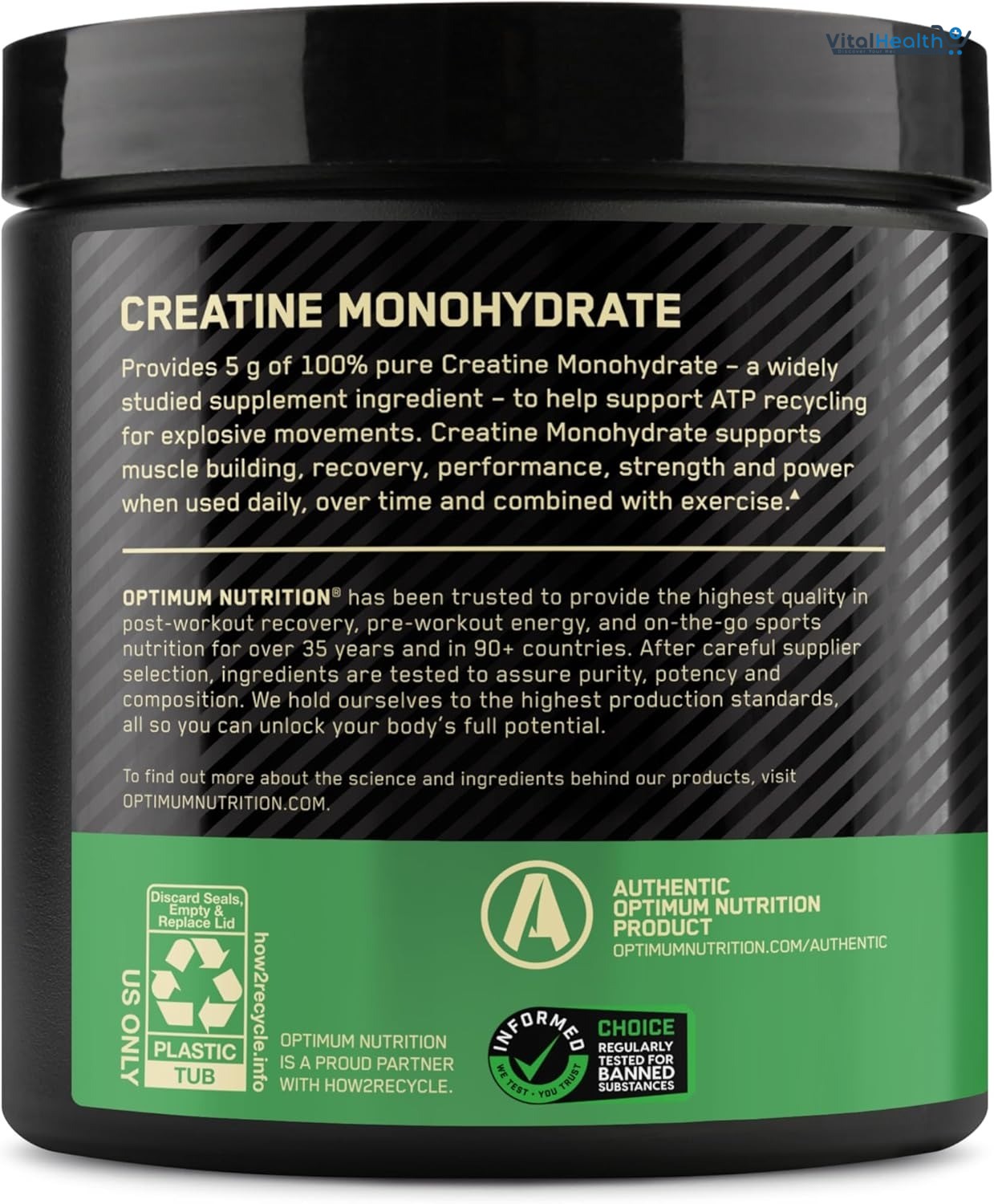 Optimum Nutrition Micronized Creatine Monohydrate Powder, Unflavored, 120 Servings, 600 Grams thumbnail 2