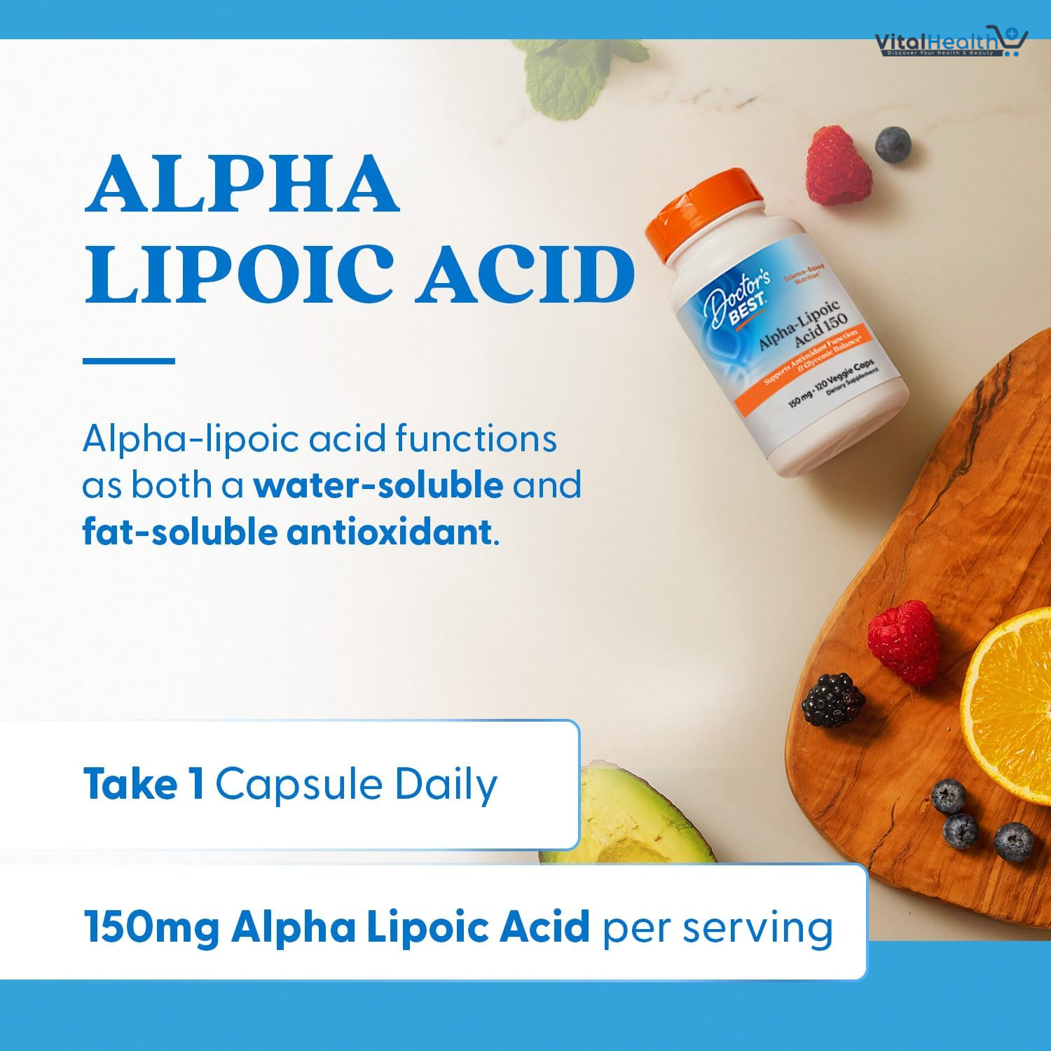 Doctor's Best Alpha-Lipoic Acid 150, Helps Support Glucose Metabolism and Regenerate Antioxidants* Non-GMO, Gluten Free, Vegan, Soy Free, 150mg, 120 Veggie Caps thumbnail 2