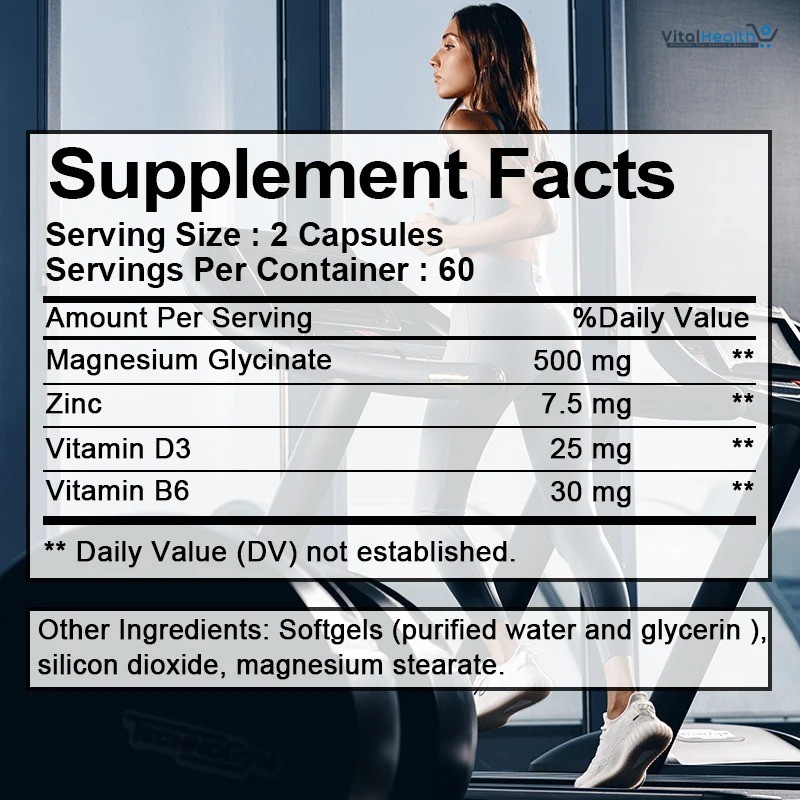 Daitea Magnesium Glycinate + Zinc Vitamin D3 + Vitamin B6 Capsules to Support Bone Muscles &amp; Heart Health thumbnail 3