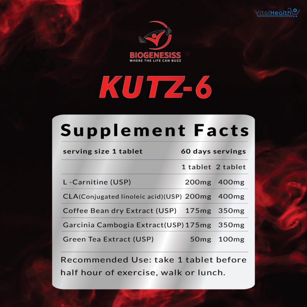 BIOGENESISS KUTZ-6 Extreme Thermogenic Fat Burner 60 Tablets thumbnail 4