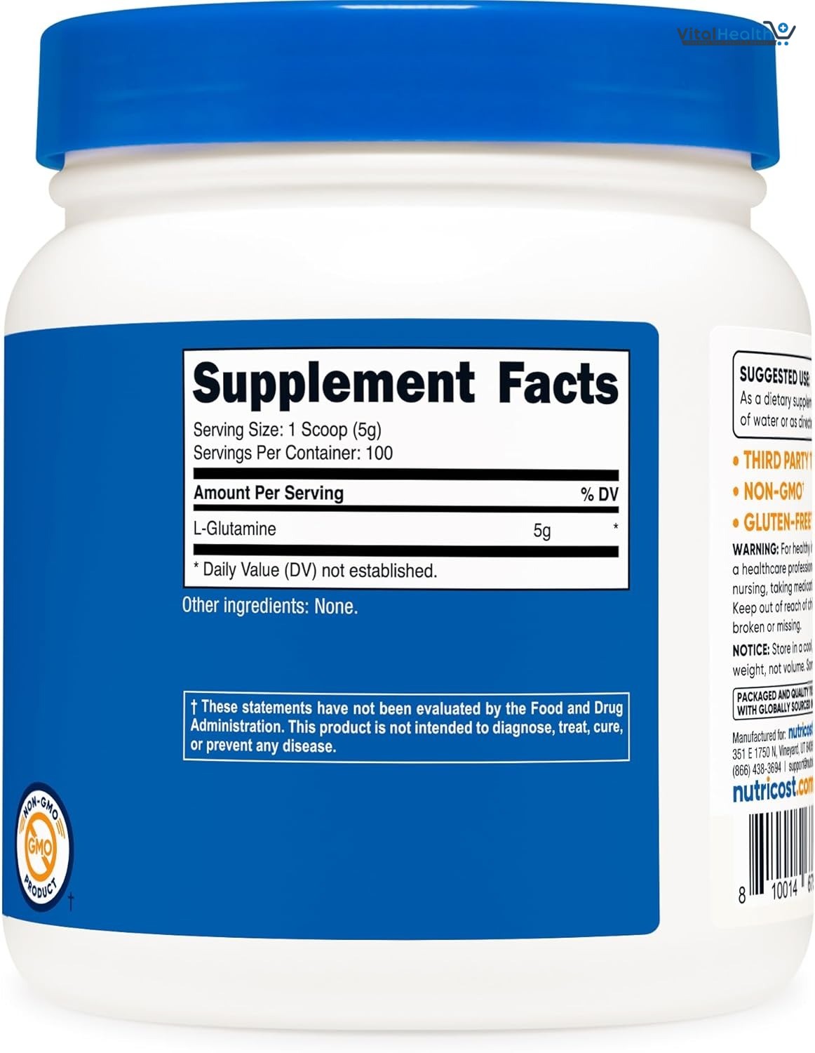 Nutricost L-Glutamine Powder - Gluten Free &amp; Non-GMO (500 g, Unflavored) thumbnail 3