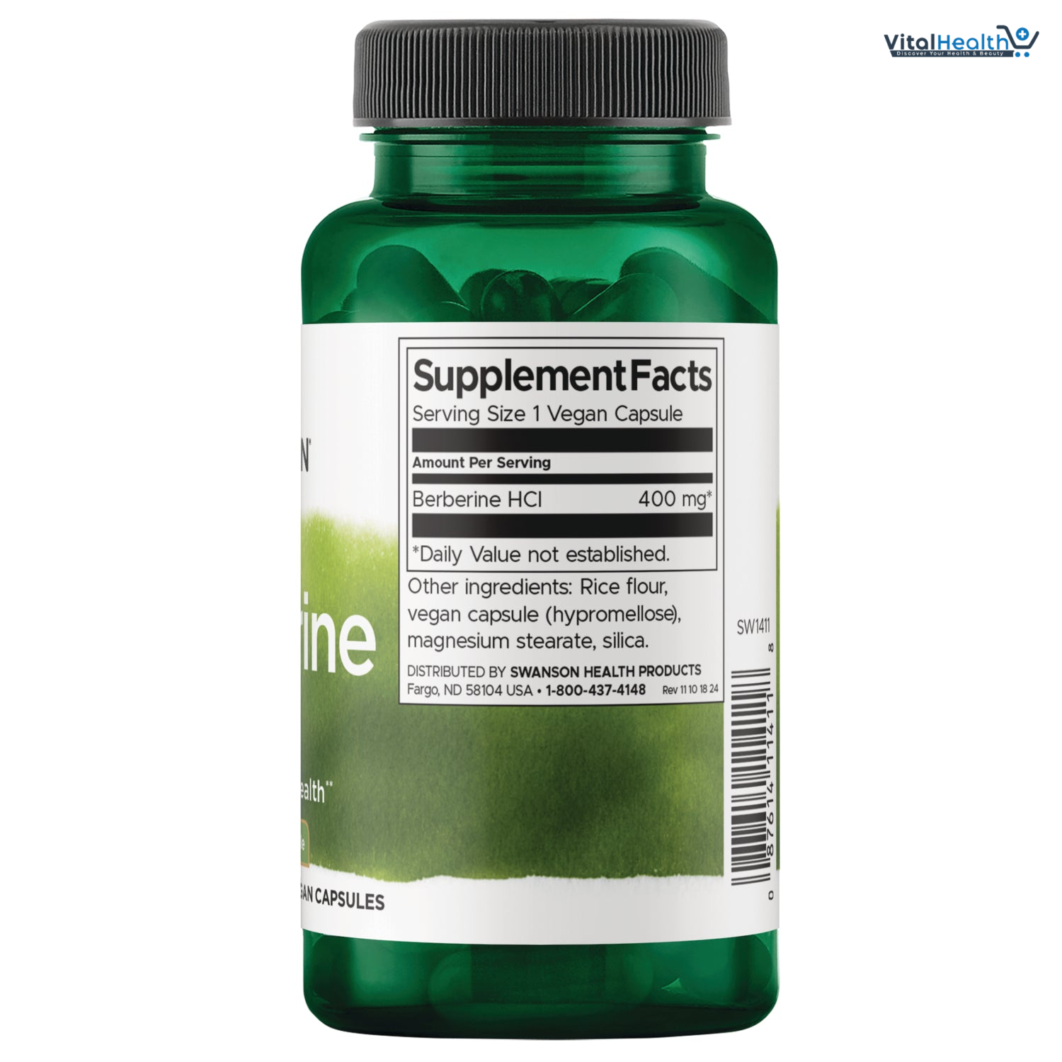 Swanson Berberine - Standardized 97% Berberine HCl- 400mg Each - 60 Capsules thumbnail 3