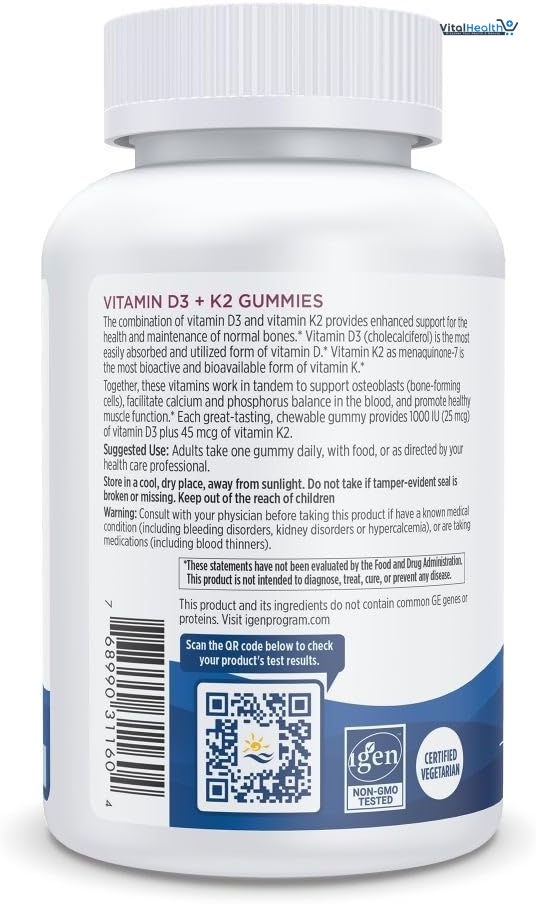 Nordic Naturals Vitamin D3 + K2 Gummies, Pomegranate - 60 Gummies - 1000 IU Vitamin D3 + 45 mcg K2 - Great Taste - Bone Health, Promotes Healthy Muscle Function - Non-GMO - 60 Servings thumbnail 3
