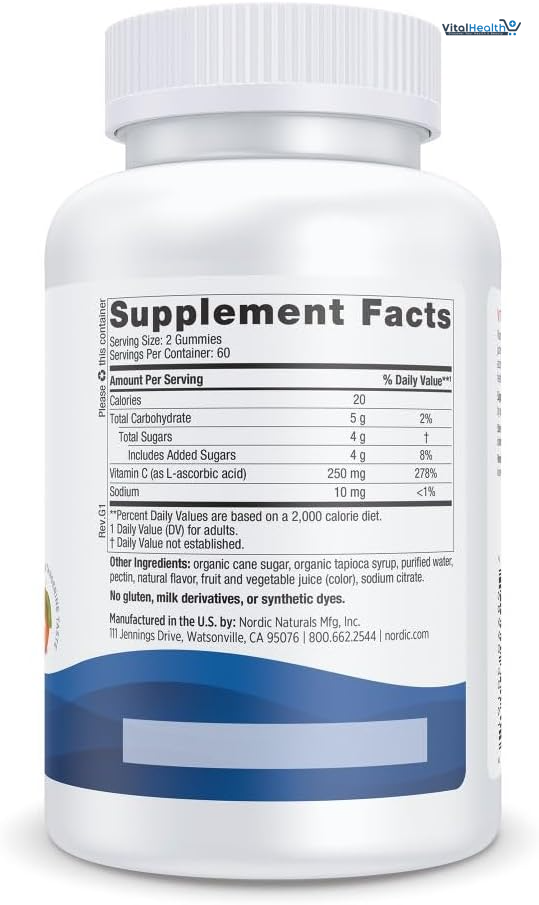 Nordic Naturals Vitamin C Gummies, Tart Tangerine - 120 Gummies - 250 mg Vitamin C - Immune Support, Antioxidant Protection, Child Growth &amp; Development - Non-GMO, Vegan - 60 Servings thumbnail 3
