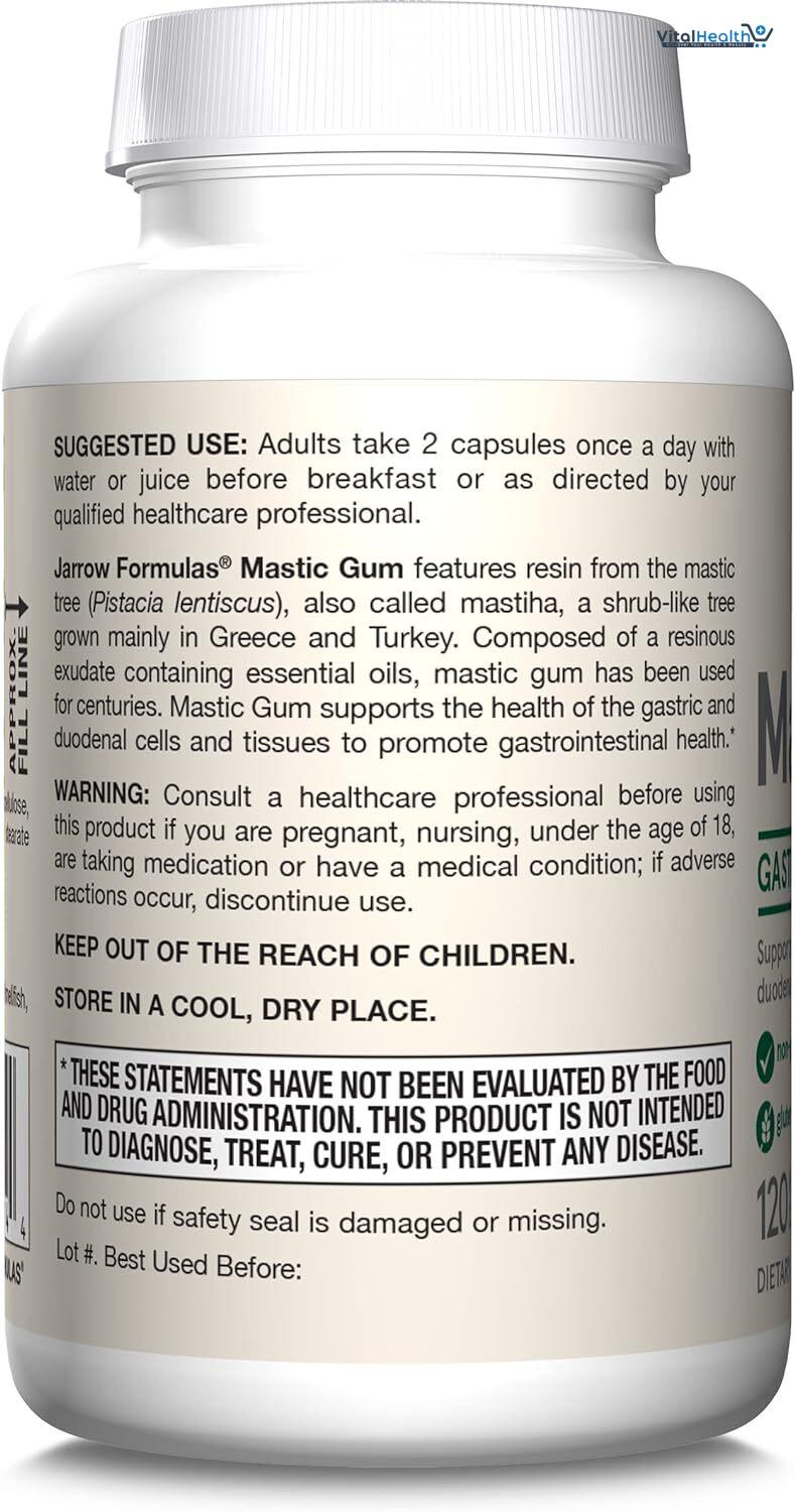 Jarrow Formulas, Mastic Gum, 500mg, Mastic Gum Resin, High Dose, 60 Vegan Capsules, Vegetarian, Soy Free, Gluten Free, Non-GMO thumbnail 4
