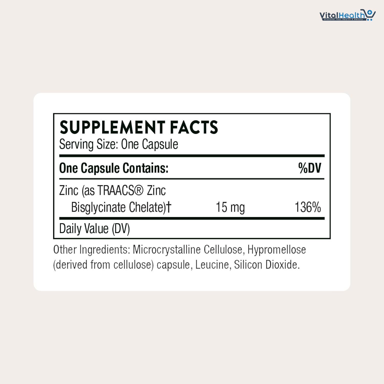 THORNE Zinc Bisglycinate 15 mg 60 Capsules thumbnail 3