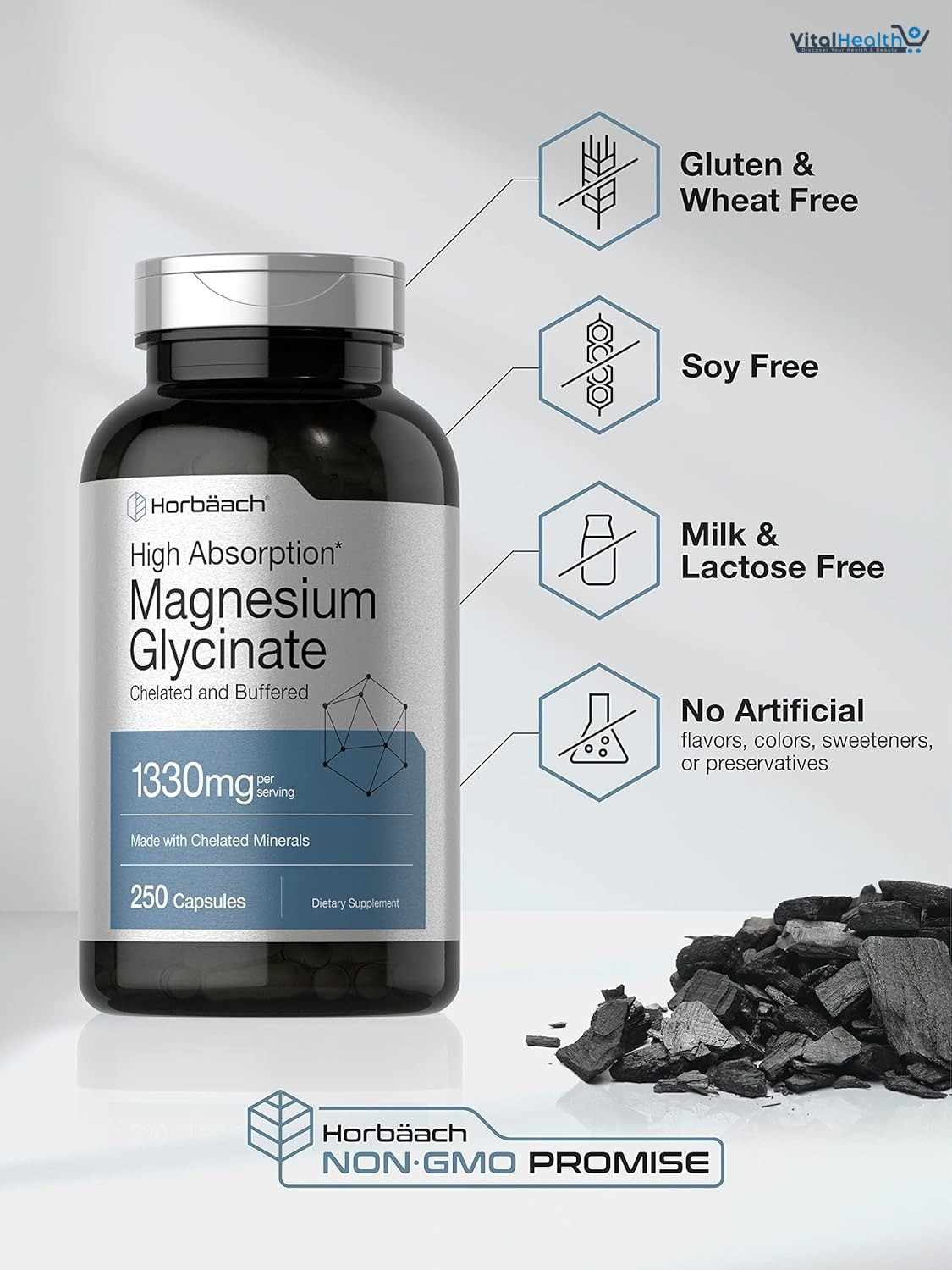 Horbäach Buffered Magnesium Glycinate | 1330mg | 250 Capsules | with Chelated Minerals | Non-GMO, Gluten Free thumbnail 5