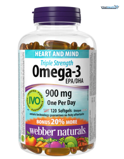 Webber Naturals Omega-3 Fish Oil 900mg 120 Softgels Supports Heart, Cognitive, and Joint Health thumbnail 2
