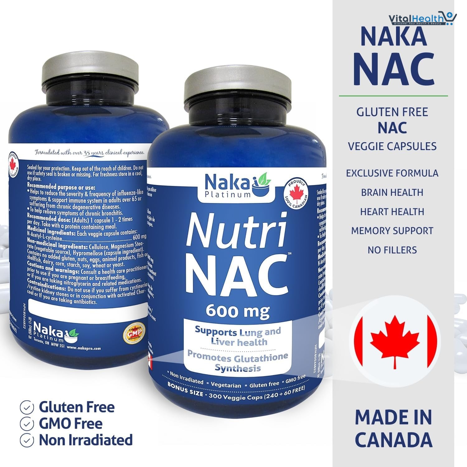 Naka Platinum Nutri NAC 600mg 300 Veggie Capsules - Exclusive Size: 240 + 60 Free thumbnail 4