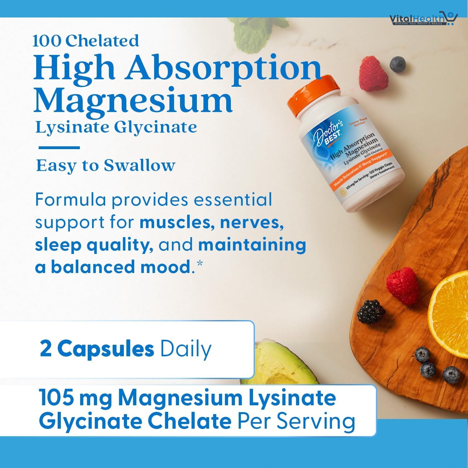 Doctor’s Best High Absorption Magnesium Glycinate Lysinate Supplement - 100% Chelated for Maximum Absorption - Magnesium for Sleep and Muscle Relaxation - 105 Mg Per Serving - 120 Capsules thumbnail 5