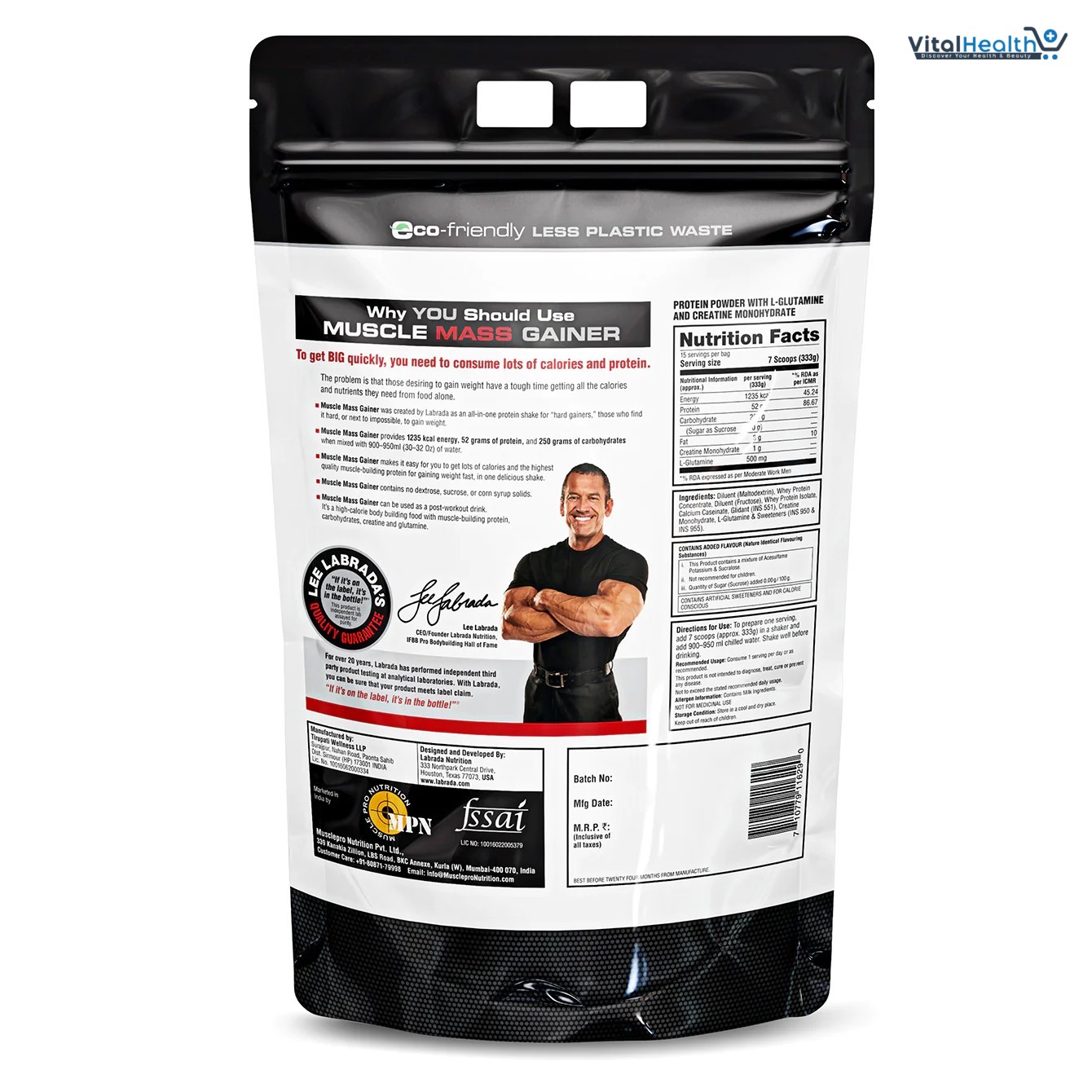 Labrada Nutrition Muscle Mass Gainer 2lbs Chocolate Flavor High-Calorie Weight &amp; Muscle Gain Powder thumbnail 2