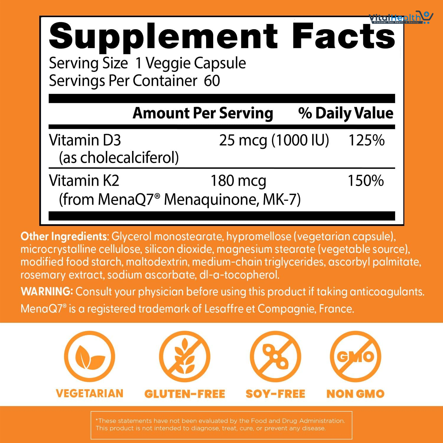 Doctor's Best Natural Vitamin K2 MK-7 Plus D3 - VIT D3 and K2 MK7 Supplement for Men &amp; Women 60 Veg Caps thumbnail 4